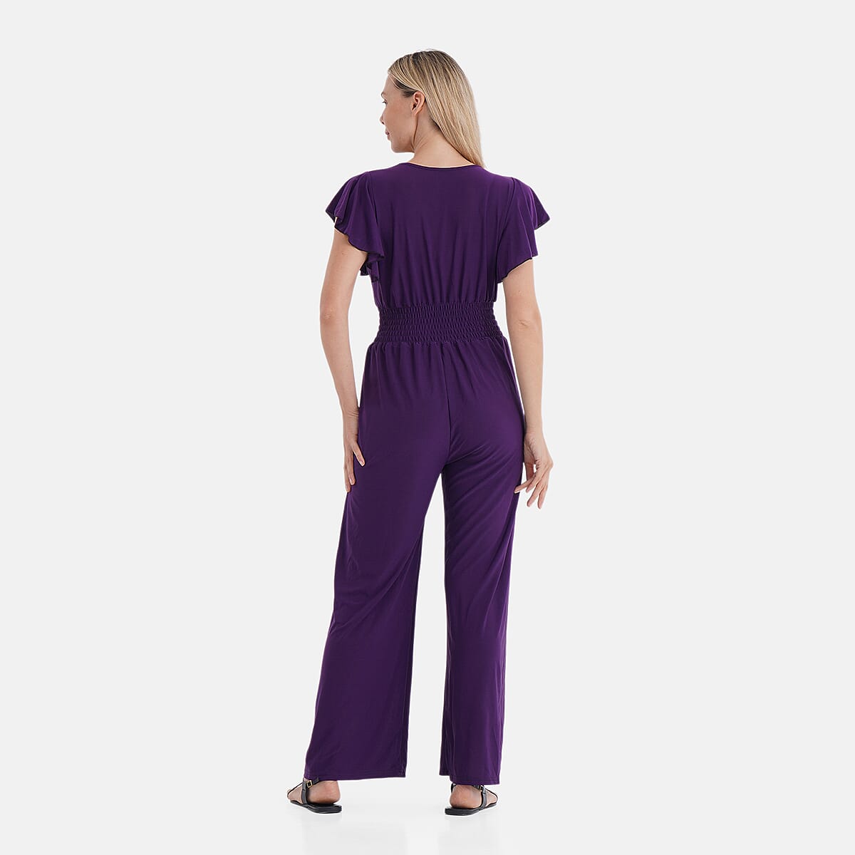 TAMSY Amethyst Smocked Jumpsuit with Flutter Sleeve - One Size Fits Most image number 1