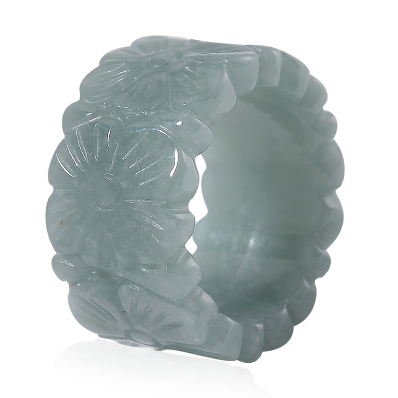 Natural Olmec Jadeite 42.00 ctw Carved Floral Band Ring (Size 10.0)