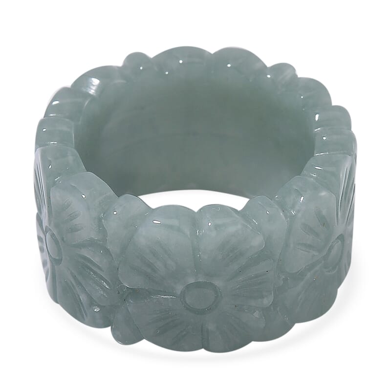 Natural Olmec Jadeite 42.00 ctw Carved Floral Band Ring (Size 10.0)