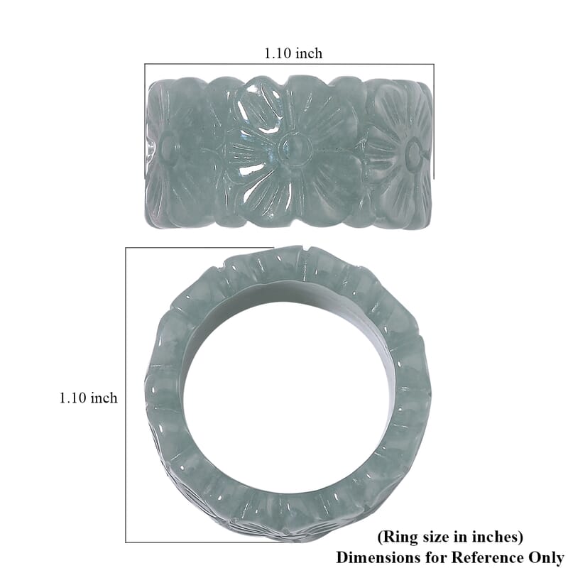 Natural Olmec Jadeite 42.00 ctw Carved Floral Band Ring (Size 10.0)