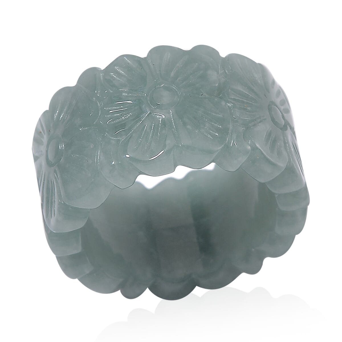 Natural Olmec Jadeite 42.00 ctw Carved Floral Band Ring (Size 6.0) image number 0
