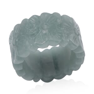 Natural Olmec Jadeite 42.00 ctw Carved Floral Band Ring (Size 6.0)