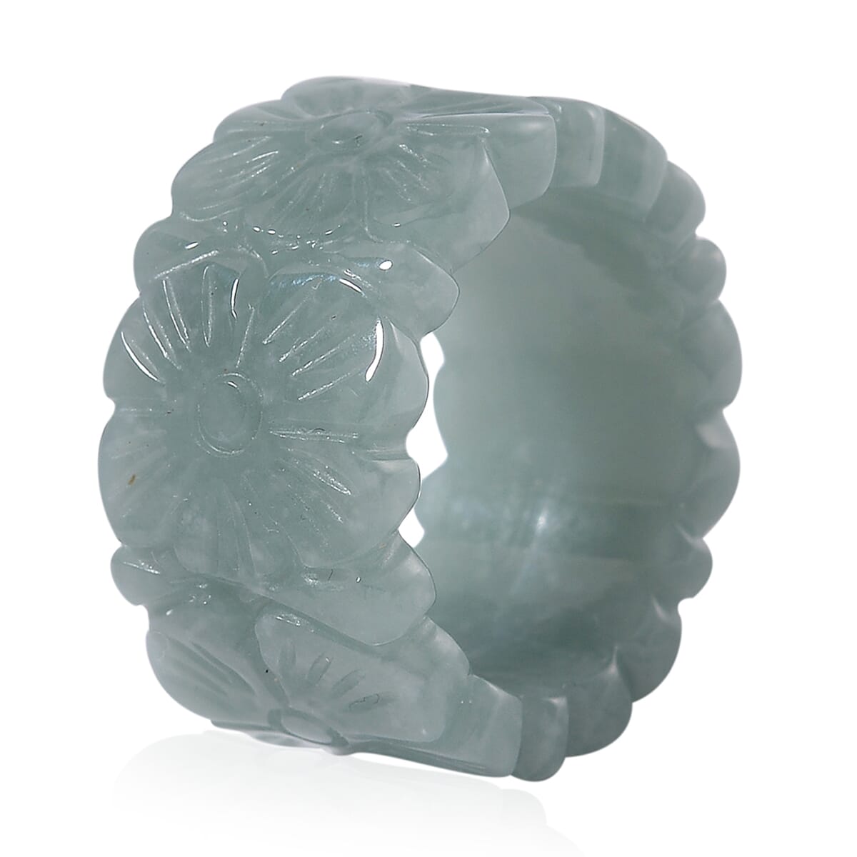 Natural Olmec Jadeite 42.00 ctw Carved Floral Band Ring (Size 6.0) image number 2