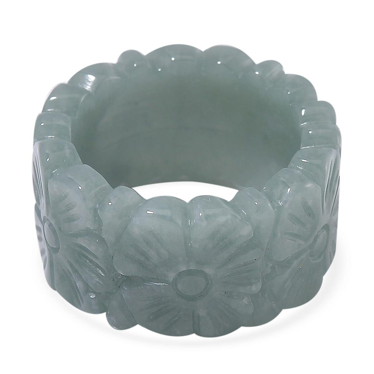 Natural Olmec Jadeite 42.00 ctw Carved Floral Band Ring (Size 6.0) image number 3