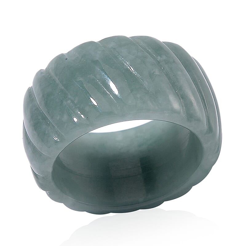 Natural Olmec Jadeite 44.00 ctw Carved Verdant Flow Band Ring (Size 10.0)