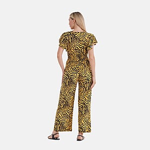 TAMSY Gold Tiger Smocked Jumpsuit with Flutter Sleeve - One size Fits Most