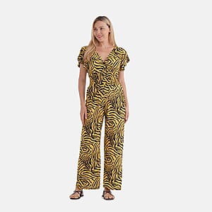 TAMSY Gold Tiger Smocked Jumpsuit with Flutter Sleeve - One size Fits Most