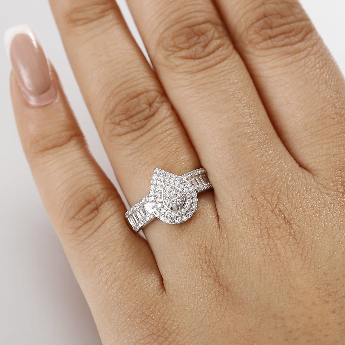Luxuriant Lab Grown Diamond (G-H, SI) Fancy Ring in Rhodium Over Sterling Silver (Size 10.0) 0.75 ctw image number 2