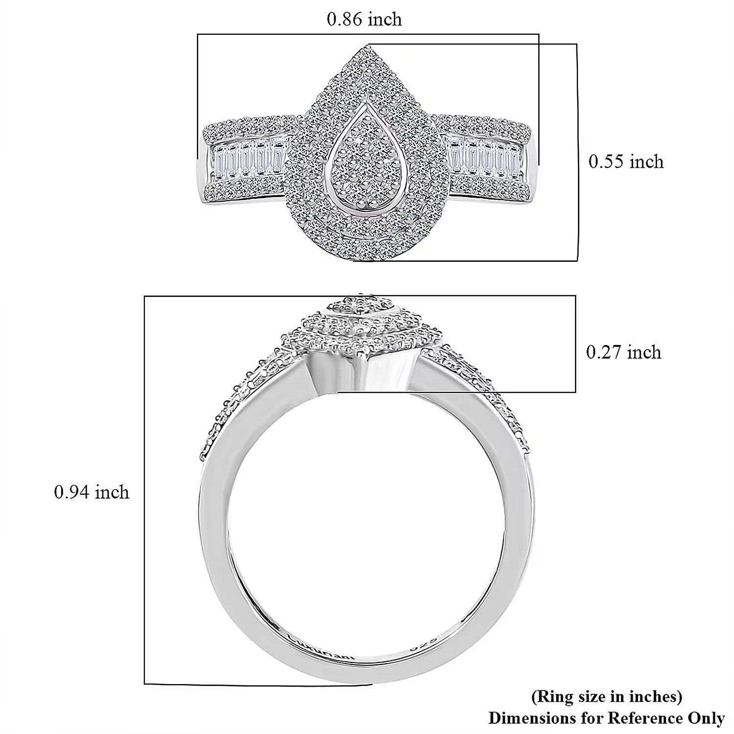 Luxuriant Lab Grown Diamond G-H SI 0.75 ctw Tear of Elegance Ring in Rhodium Over Sterling Silver (Size 10.0) 