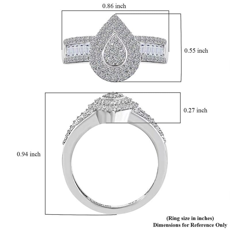 Luxuriant Lab Grown Diamond G-H SI 0.75 ctw Tear of Elegance Ring in Rhodium Over Sterling Silver (Size 10.0) 