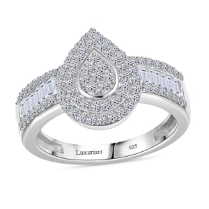 Luxuriant Lab Grown Diamond G-H SI 0.75 ctw Tear of Elegance Ring in Rhodium Over Sterling Silver (Size 6.0) 