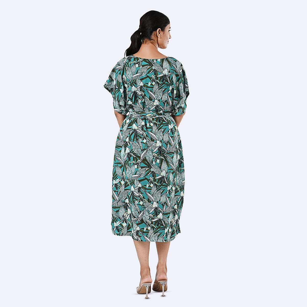 Green Chic Printed Kaftan Dress with Belt - One Size Fits Most image number 3