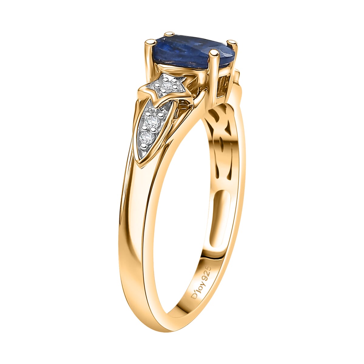 Kashmir Blue Kyanite, White Diamond Ring in 18K Vermeil YG Over Sterling Silver (Size 10.0) 1.10 ctw image number 3