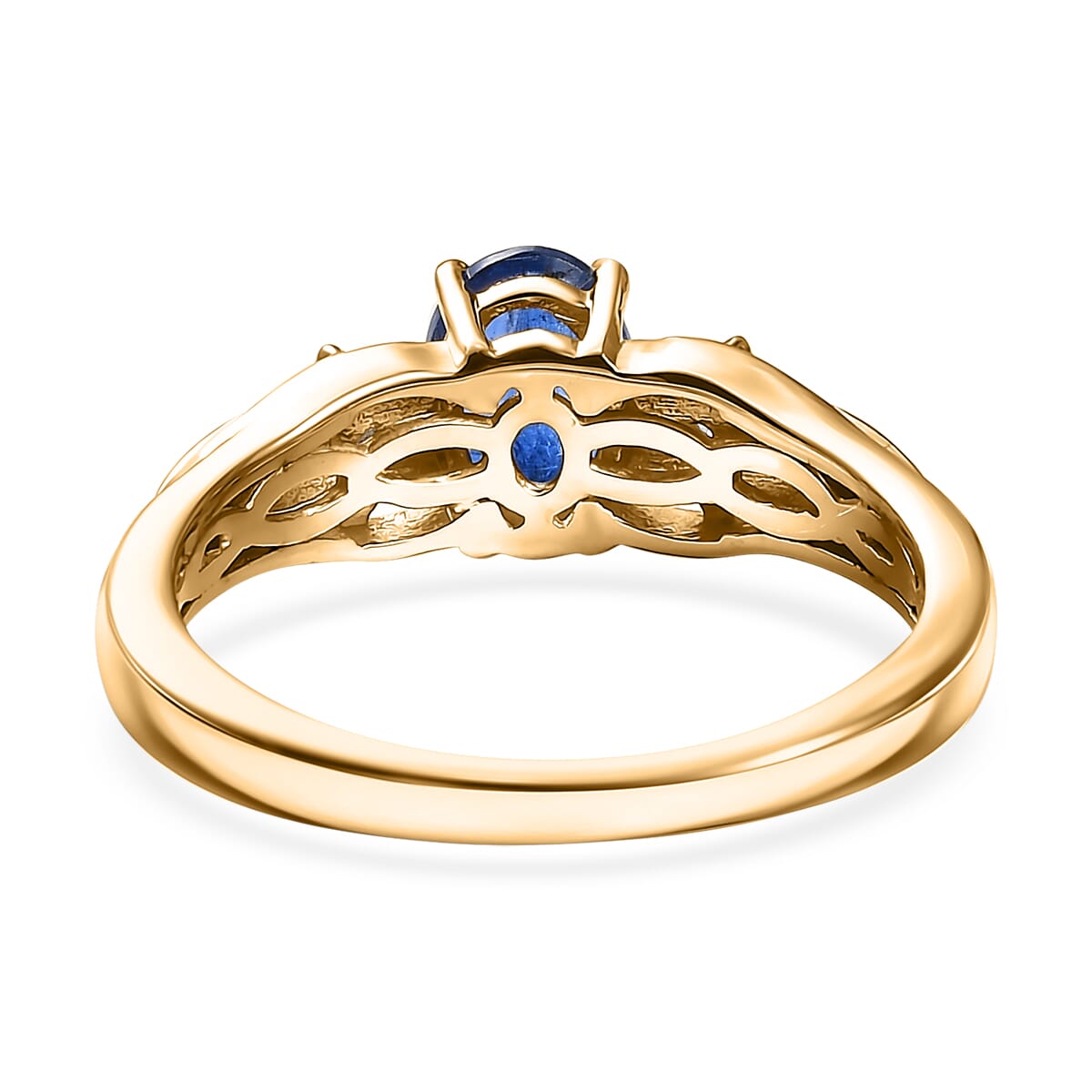 Kashmir Blue Kyanite, White Diamond Ring in 18K Vermeil YG Over Sterling Silver (Size 10.0) 1.10 ctw image number 4