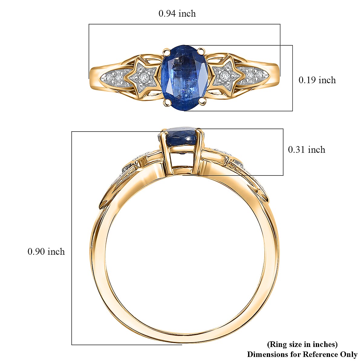 D'Joy Kashmir Kyanite and Diamond 1.10 ctw Shooting Star Ring in 18K Vermeil Yellow Gold Over Sterling Silver (Size 10.0) 