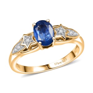 D'Joy Kashmir Kyanite and Diamond 1.10 ctw Shooting Star Ring in 18K Vermeil Yellow Gold Over Sterling Silver (Size 5.0) 