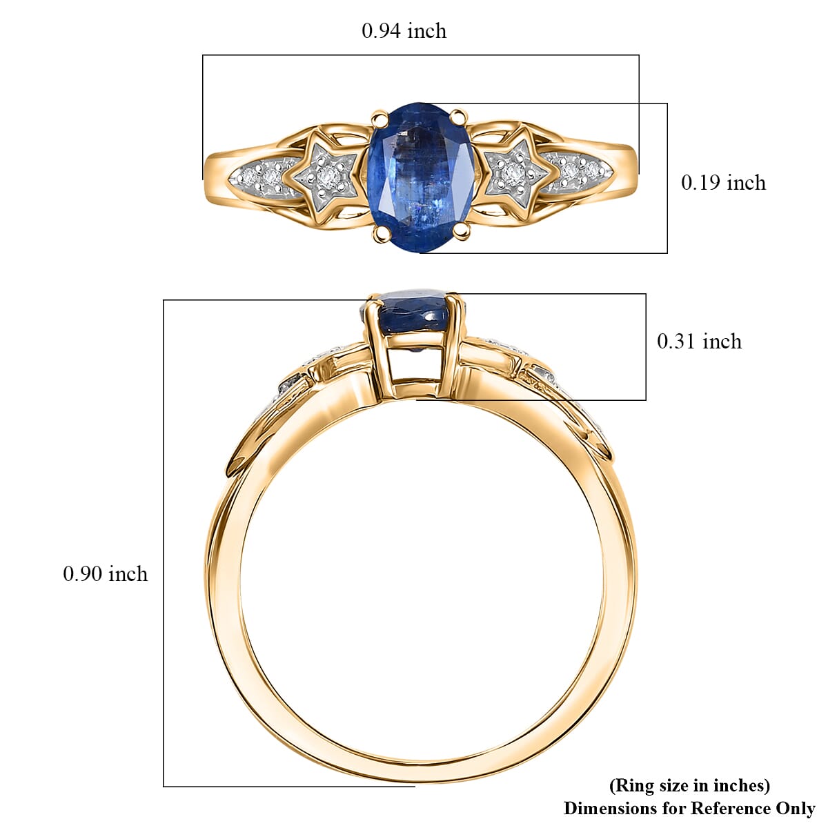 D'Joy Kashmir Kyanite and Diamond 1.10 ctw Shooting Star Ring in 18K Vermeil Yellow Gold Over Sterling Silver (Size 5.0)  image number 5