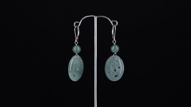 Natural Olmec Jadeite 39.00 ctw Carved Dragon Earrings in Rhodium Over Sterling Silver