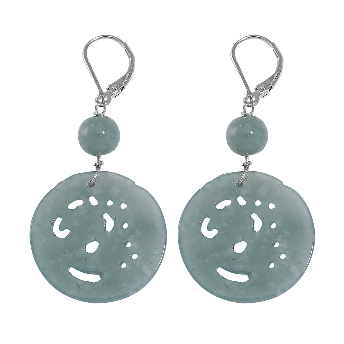 Natural Olmec Jadeite 39.00 ctw Carved Dragon Earrings in Rhodium Over Sterling Silver