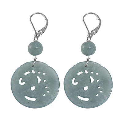 Natural Olmec Jadeite 39.00 ctw Carved Dragon Earrings in Rhodium Over Sterling Silver