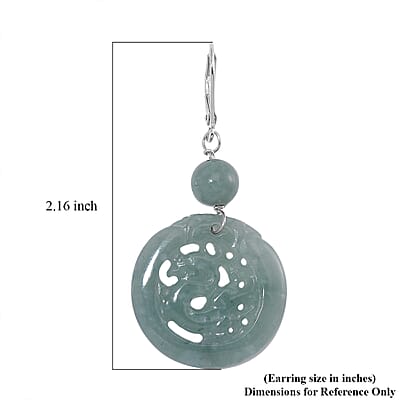 Natural Olmec Jadeite 39.00 ctw Carved Dragon Earrings in Rhodium Over Sterling Silver