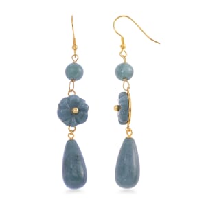 Natural Olmec Jadeite 50.00 ctw Carved Floral Earrings Vermeil YG Over Sterling Silver 