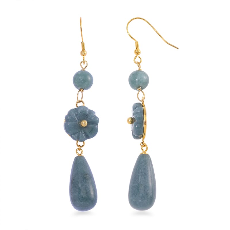 Natural Olmec Jadeite 50.00 ctw Carved Floral Earrings Vermeil YG Over Sterling Silver 