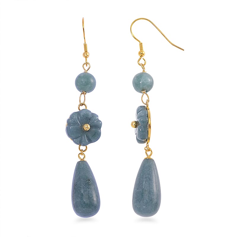 Natural Olmec Jadeite 50.00 ctw Carved Floral Earrings Vermeil YG Over Sterling Silver 