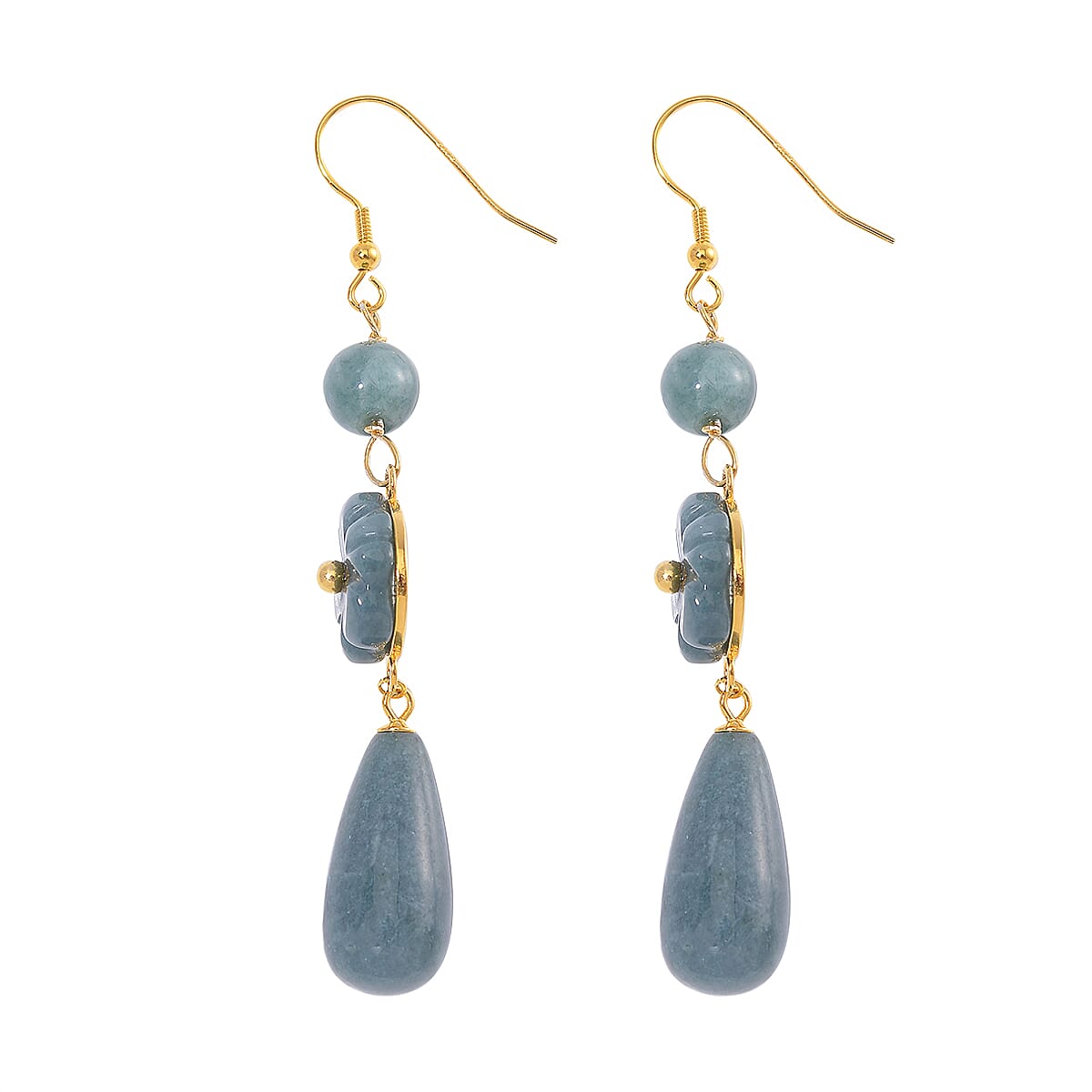Natural Olmec Jadeite 50.00 ctw Carved Floral Earrings Vermeil YG Over Sterling Silver 