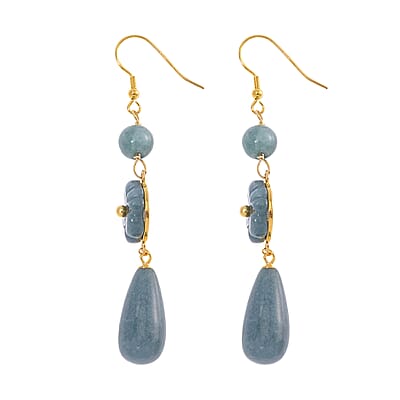 Natural Olmec Jadeite 50.00 ctw Carved Floral Earrings Vermeil YG Over Sterling Silver 