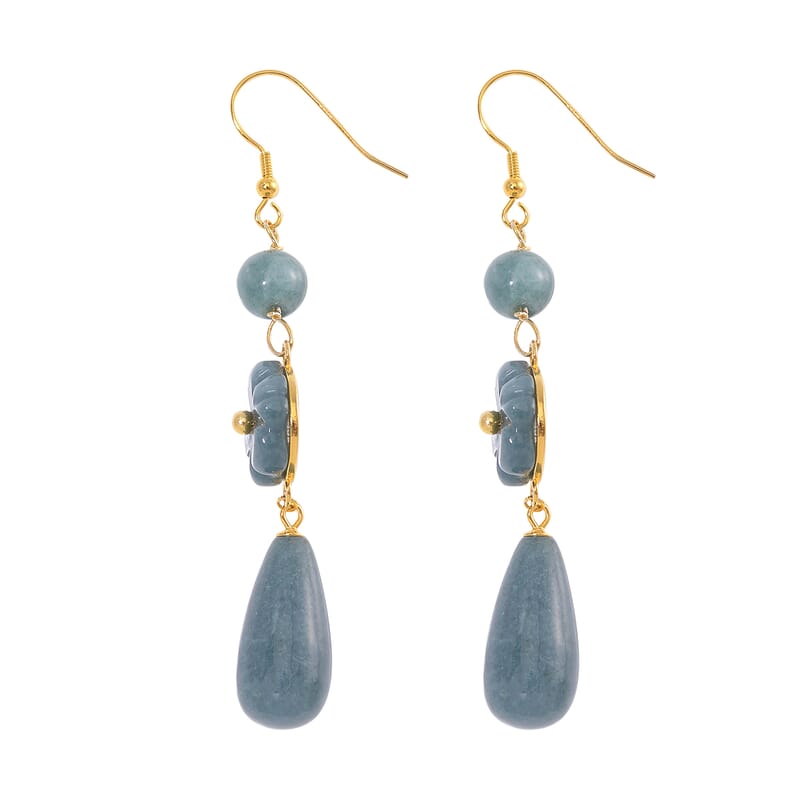 Natural Olmec Jadeite 50.00 ctw Carved Floral Earrings Vermeil YG Over Sterling Silver 