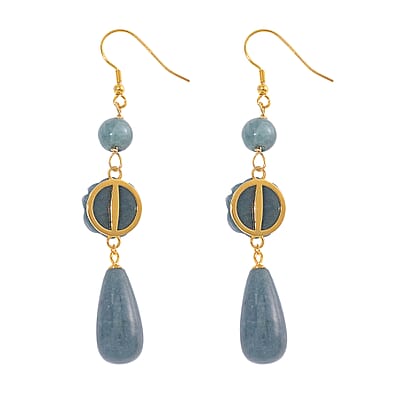 Natural Olmec Jadeite 50.00 ctw Carved Floral Earrings Vermeil YG Over Sterling Silver 