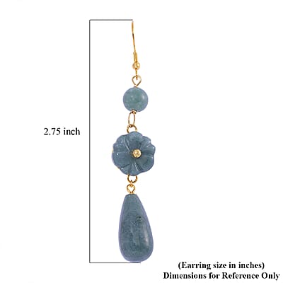 Natural Olmec Jadeite 50.00 ctw Carved Floral Earrings Vermeil YG Over Sterling Silver 