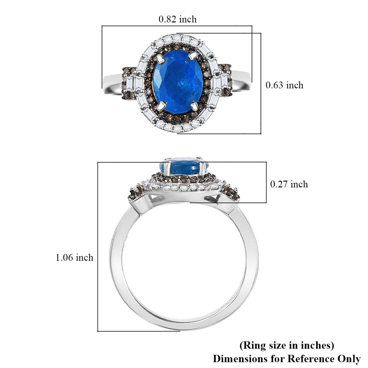 D'Joy Malgache Neon Apatite, Natural Champagne and White Diamond 2.30 ctw Ring in Rhodium Over Sterling Silver (Size 9.0) image number 5