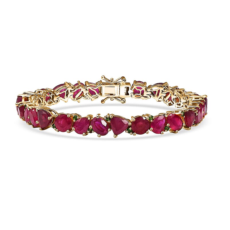 D'Joy Niassa Ruby (FF) and Chrome Diopside 30.65 ctw Bracelet in 18K Vermeil Yellow Gold Over Sterling Silver (6.50 In)