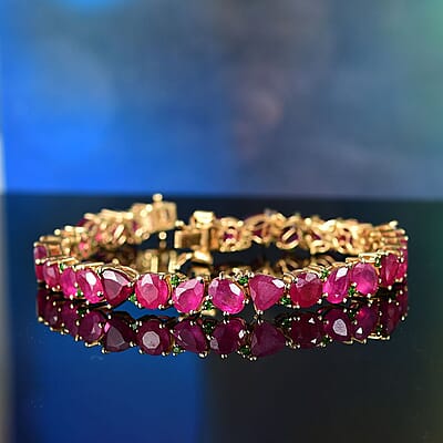 D'Joy Niassa Ruby (FF) and Chrome Diopside 30.65 ctw Bracelet in 18K Vermeil Yellow Gold Over Sterling Silver (6.50 In)