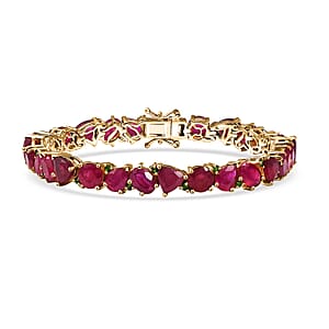D'Joy Niassa Ruby (FF) and Chrome Diopside 32.50 ctw Bracelet in 18K Vermeil Yellow Gold Over Sterling Silver (7.25 In)