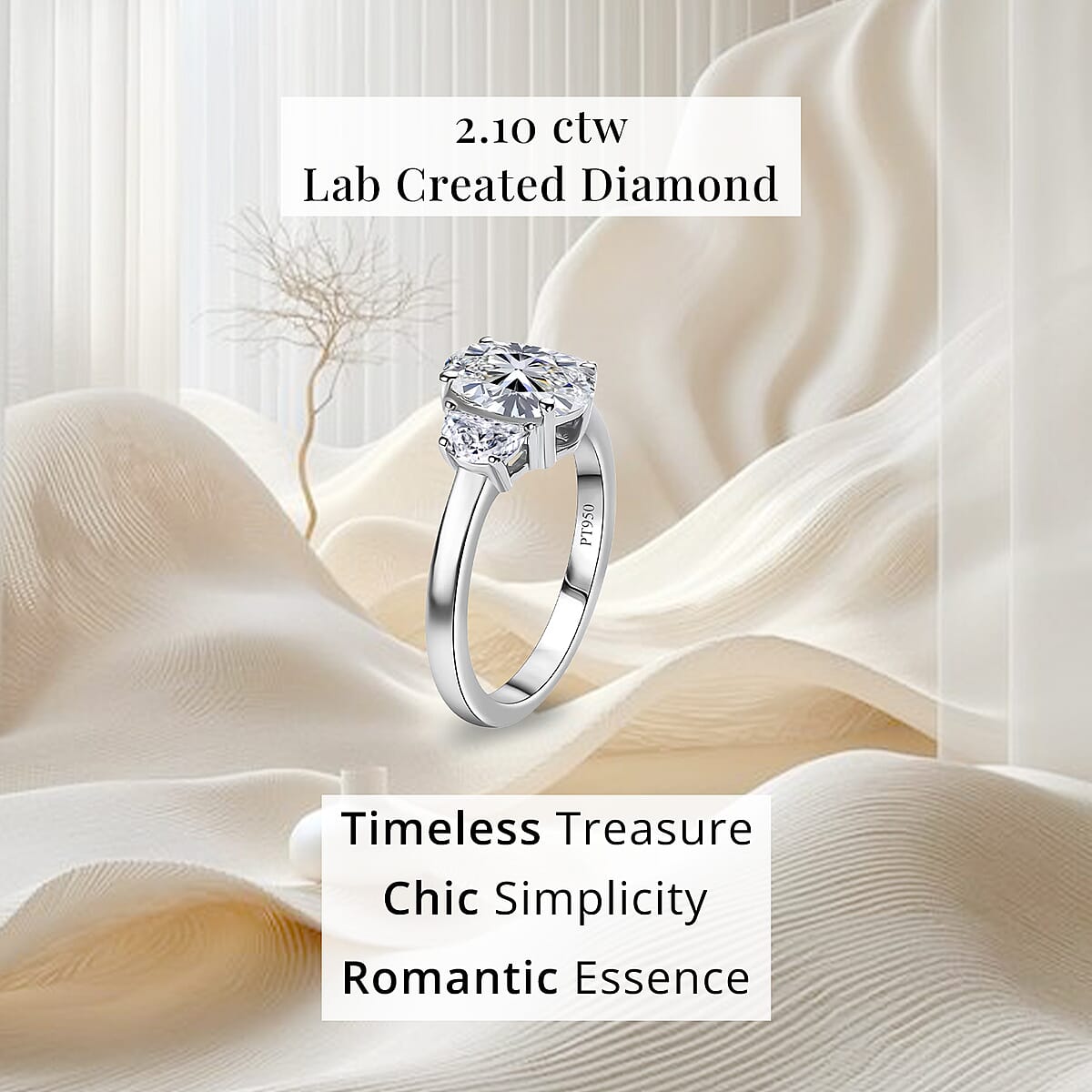 IGI Certified Luxuriant Lab Grown Diamond E-F, VS 2.10 ctw Eternal Trilogy Ring in 950 Platinum (Size 7.0) image number 4