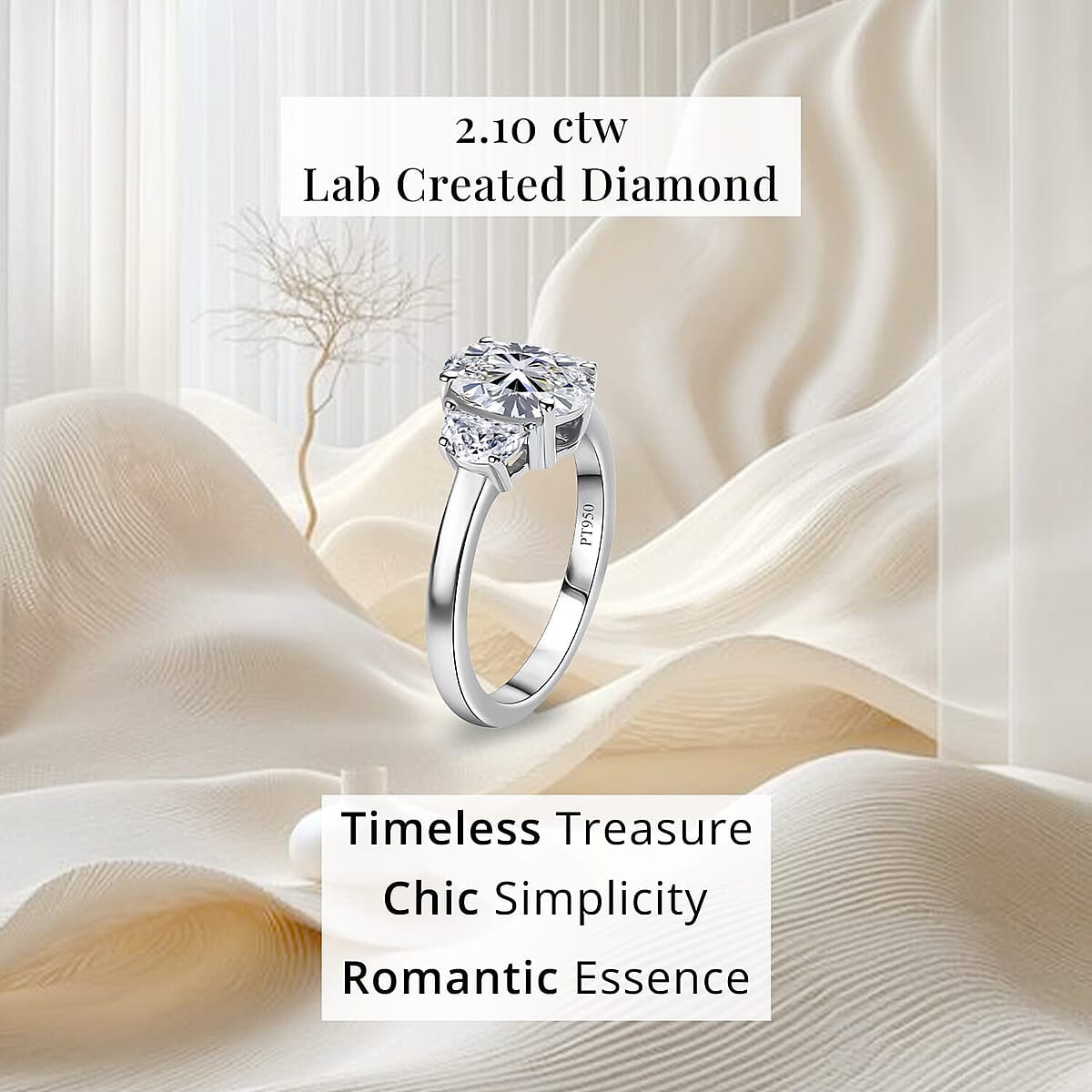 IGI Certified Luxuriant Lab Grown Diamond E-F, VS 2.10 ctw Eternal Trilogy Ring in 950 Platinum (Size 7.5) image number 4