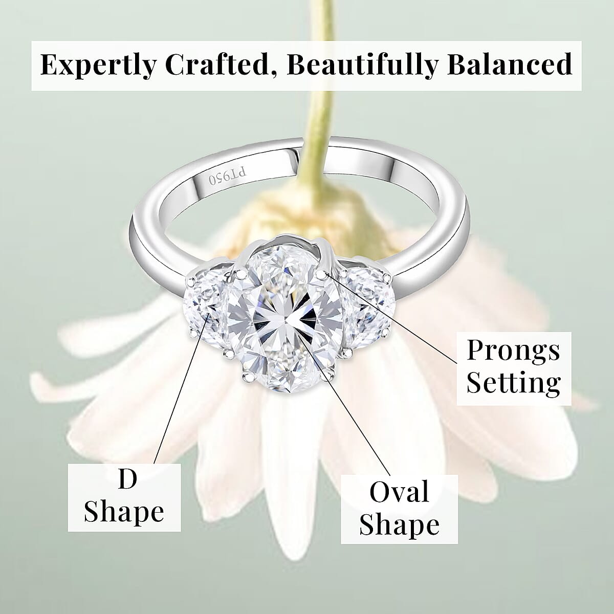 IGI Certified Luxuriant Lab Grown Diamond E-F, VS 2.10 ctw Eternal Trilogy Ring in 950 Platinum (Size 8.0) image number 5