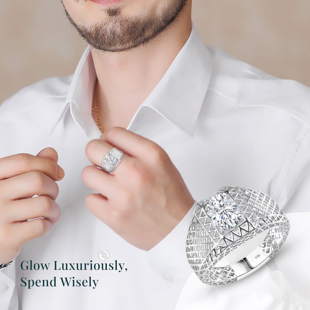 IGI Certified Luxuriant Lab Grown Diamond E-F, VS 1.60 ctw Mirage Collection Mens Ring in 10K White Gold (Size 14.0) image number 1