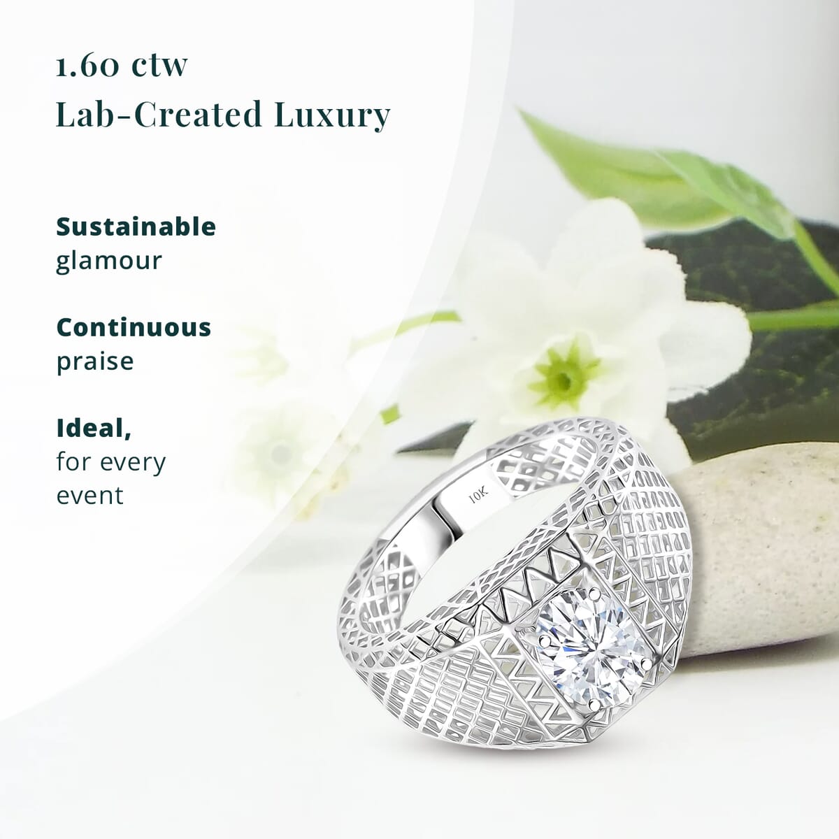 IGI Certified Luxuriant Lab Grown Diamond E-F, VS 1.60 ctw Mirage Collection Mens Ring in 10K White Gold (Size 14.0) image number 3