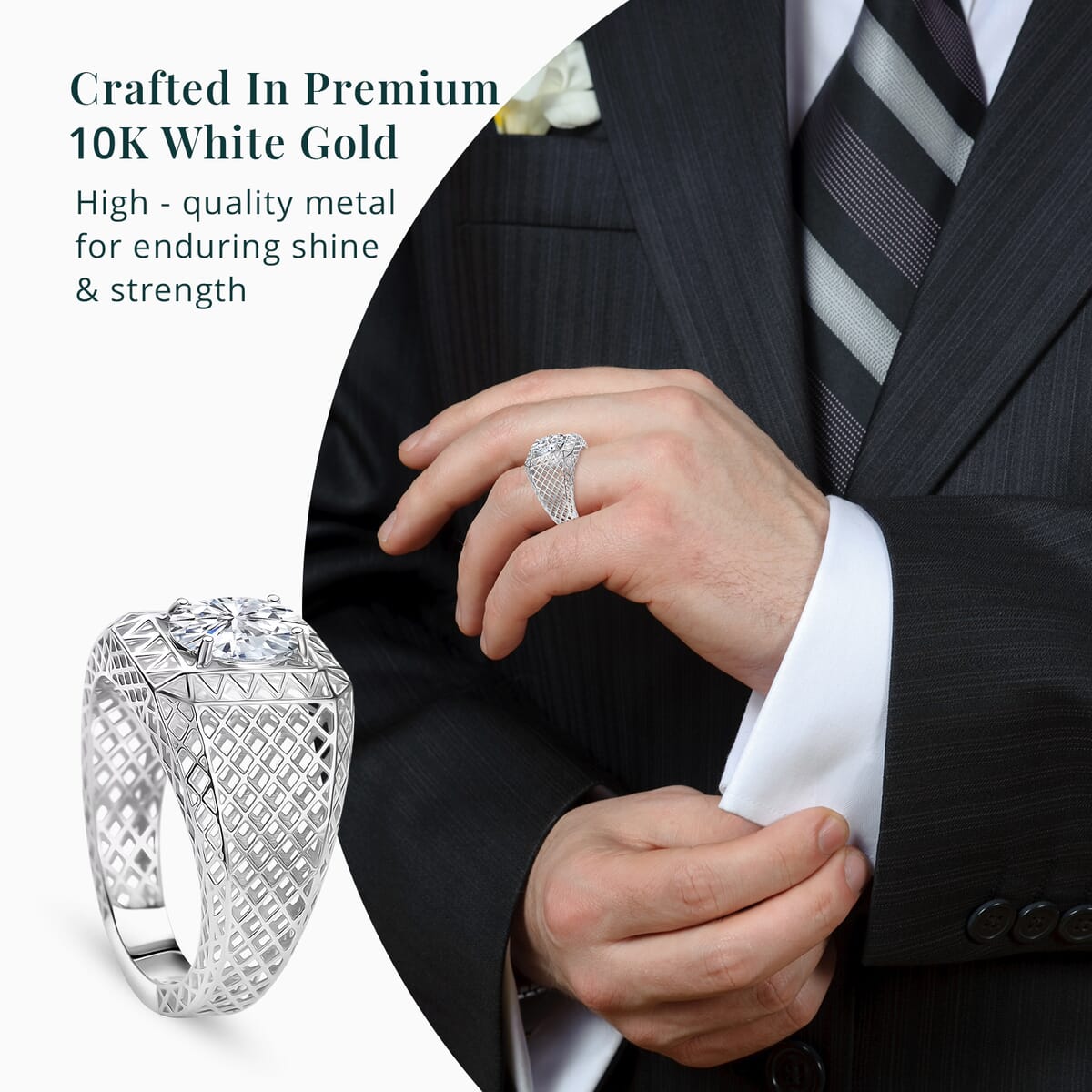 IGI Certified Luxuriant Lab Grown Diamond E-F, VS 1.60 ctw Mirage Collection Mens Ring in 10K White Gold (Size 14.0) image number 5