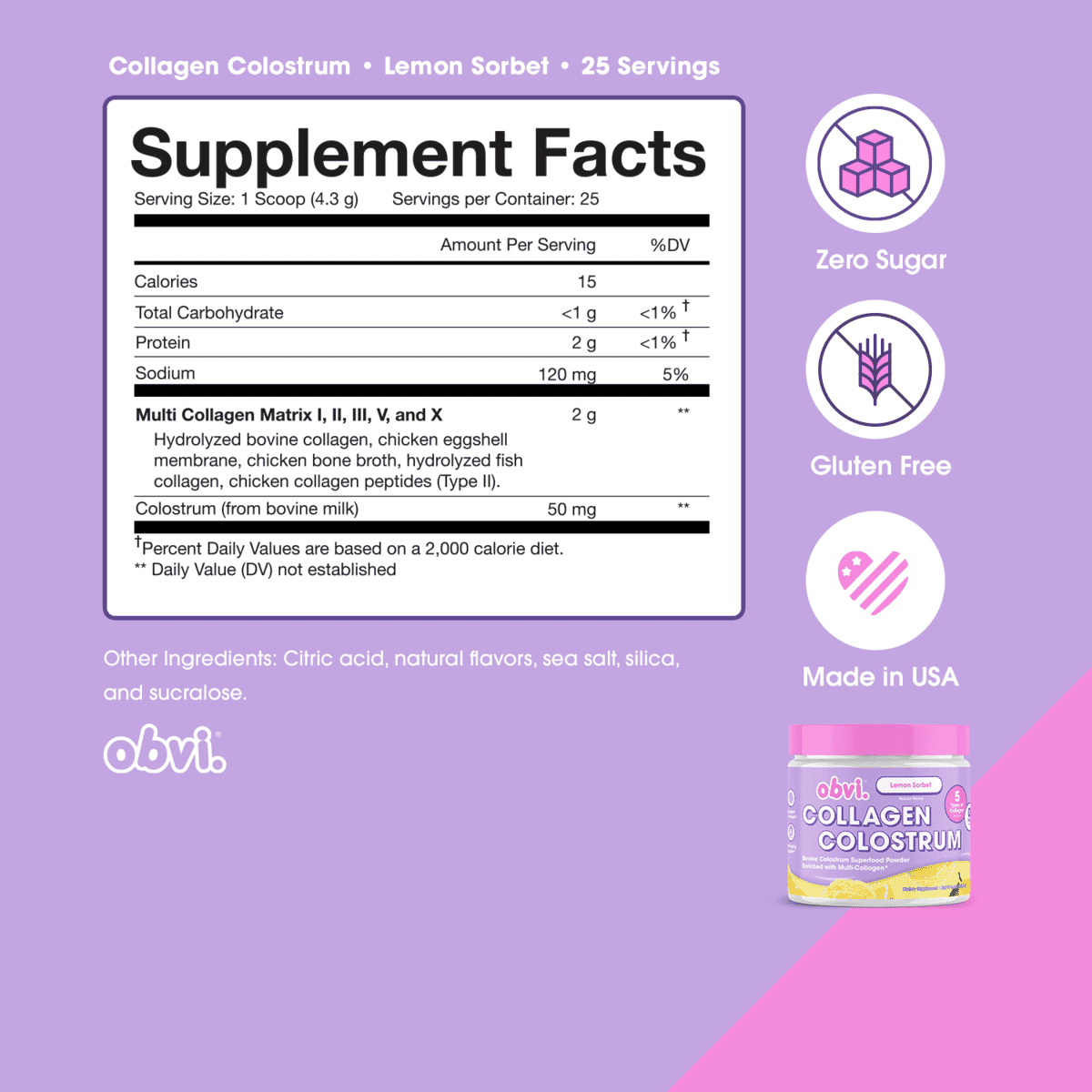 Obvi Collagen Colostrum Powder - Lemon Sorbet image number 4