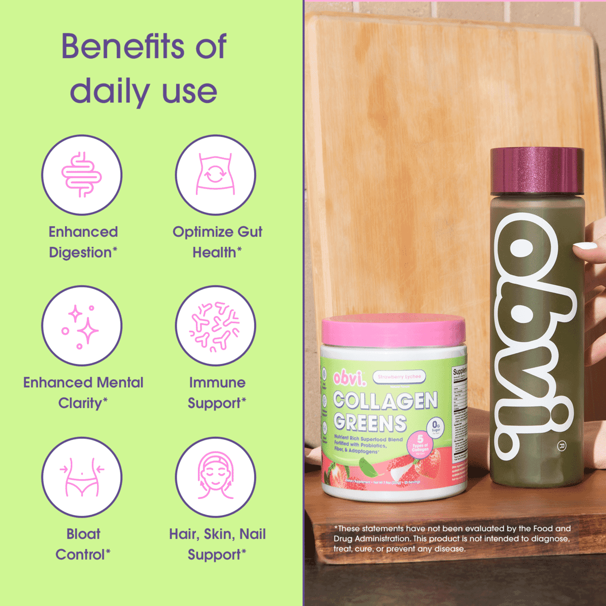 Obvi Collagen Greens - Strawberry Lychee image number 1