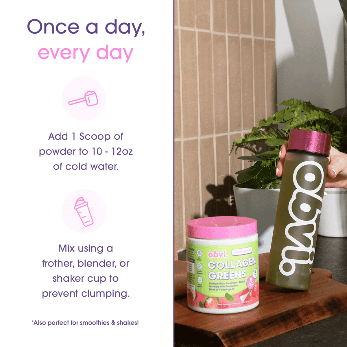 Obvi Collagen Greens - Strawberry Lychee image number 2