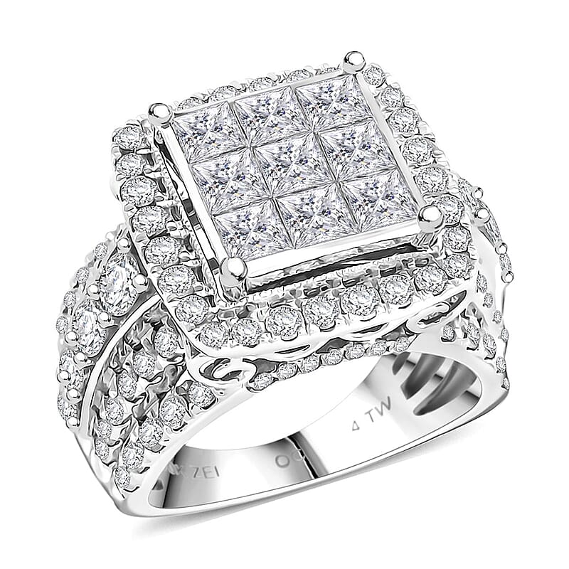 NY Closeout Deal Princess Cut Diamond G-H SI-I1 4.00 ctw Ring in 10K White Gold (Size 7.0) 9.68 Grams
