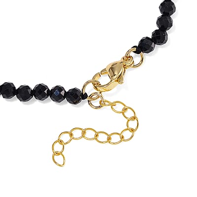 Freshwater Pearl and Thai Black Spinel 30.00 ctw Beaded Bracelet in ION Plated YG Stainless Steel (7.50-9.0In)