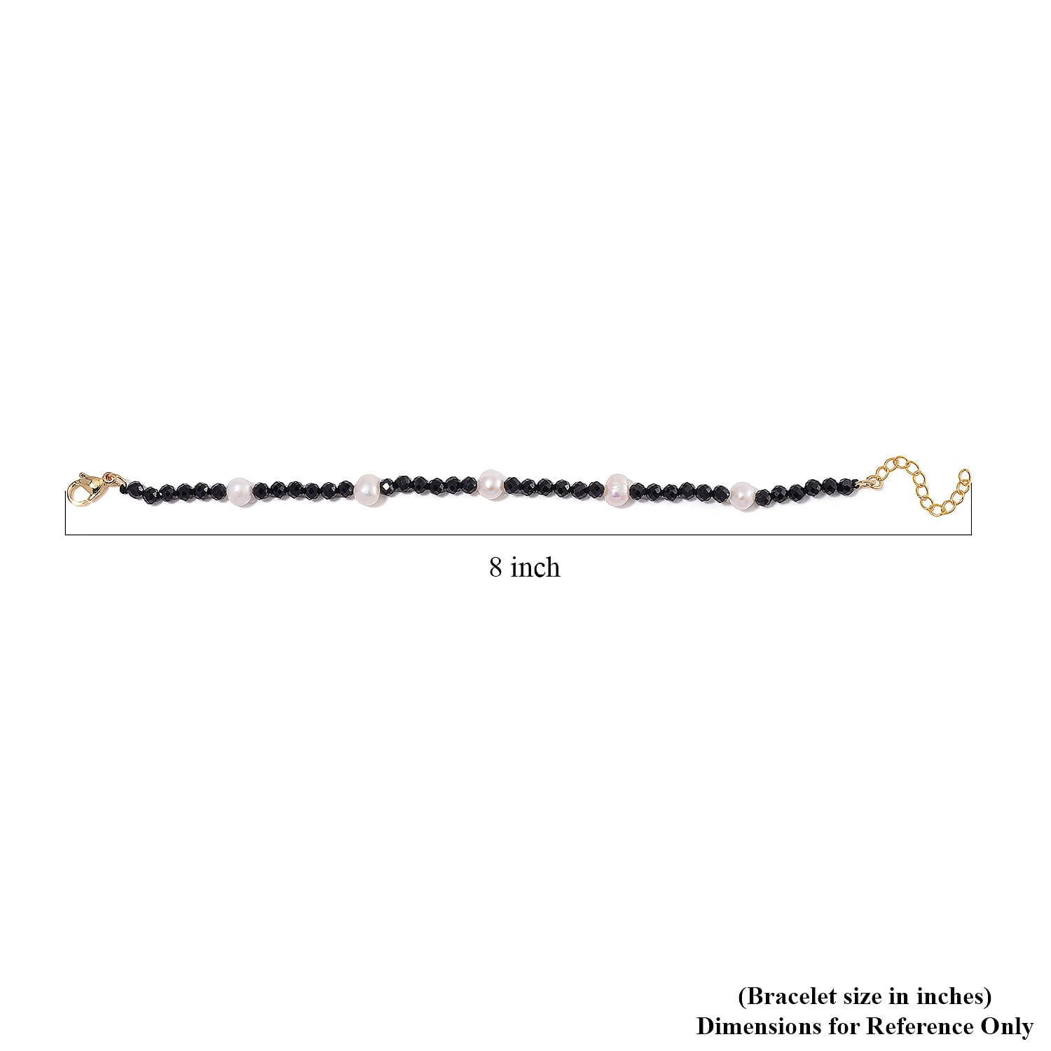 Freshwater Pearl and Thai Black Spinel 30.00 ctw Beaded Bracelet in ION Plated YG Stainless Steel (7.50-9.0In)