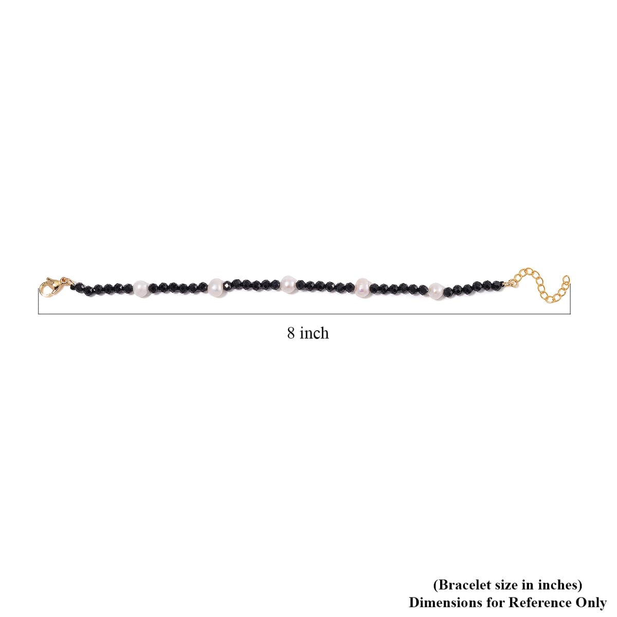 Freshwater Pearl and Thai Black Spinel 30.00 ctw Beaded Bracelet in ION Plated YG Stainless Steel (7.50-9.0In) image number 5